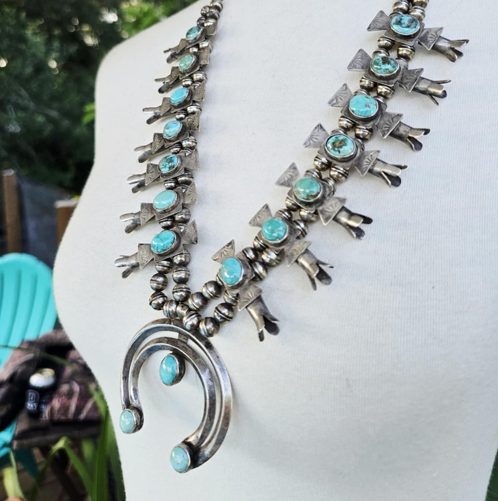 🔥 Vintage 1940s Navajo Squash Blossom Necklace – Rare Aspen Find 🔥